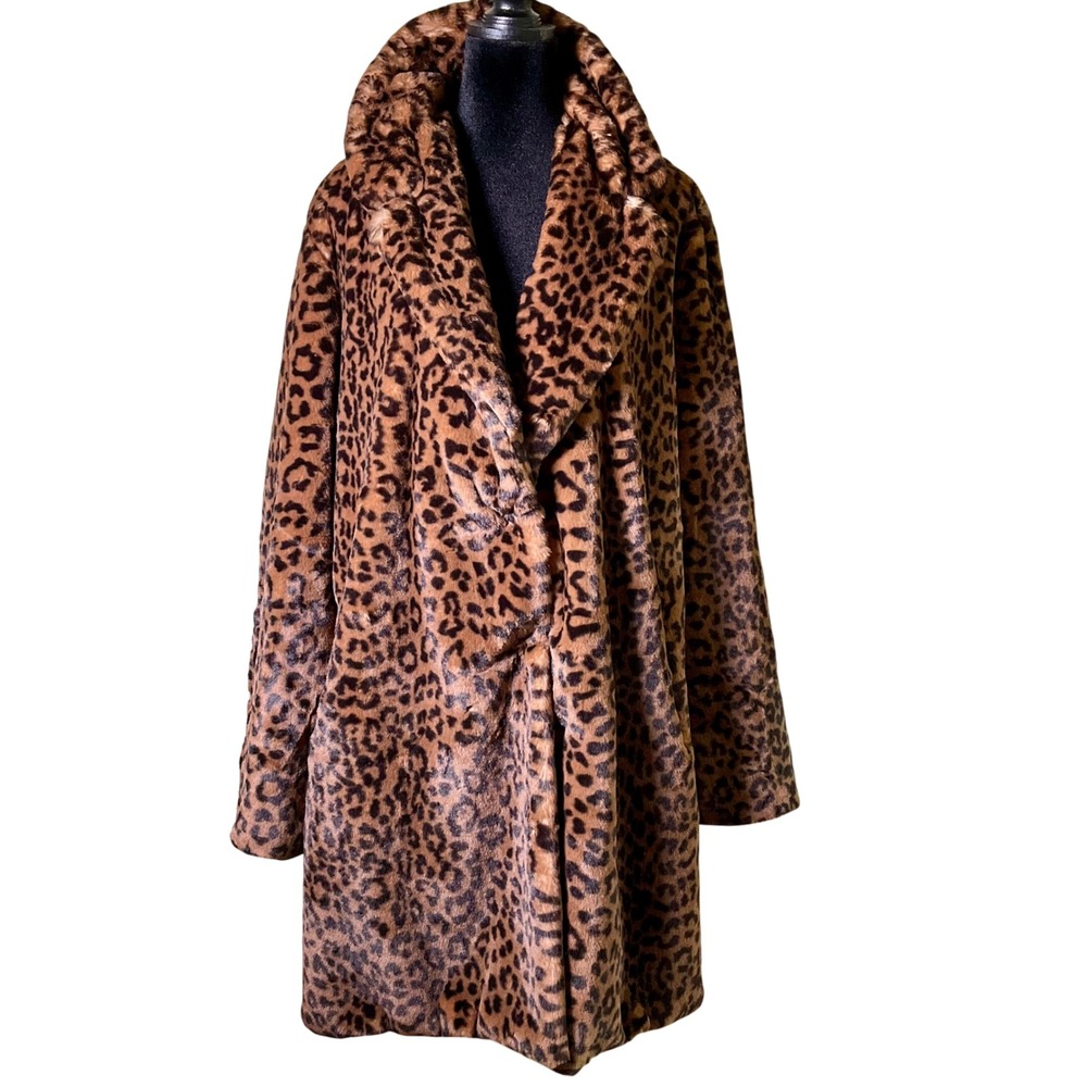 Sebby Collection Leopard Faux Fur Coat Wmn XXL Brown Animal Print Plush Jacket